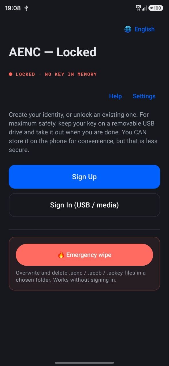 AENC start screen with Sign Up