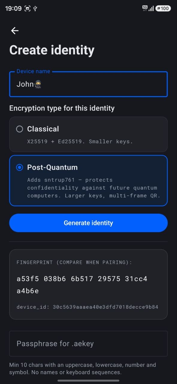 Create identity, name and type
