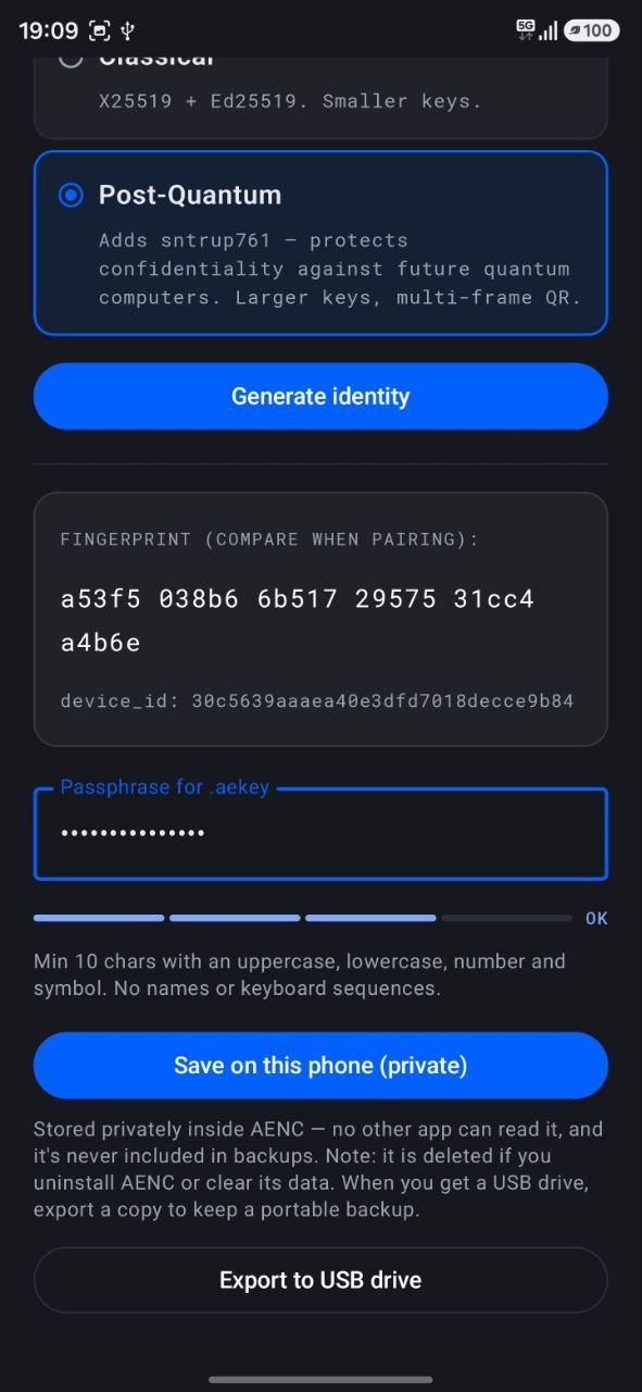 Passphrase and save options